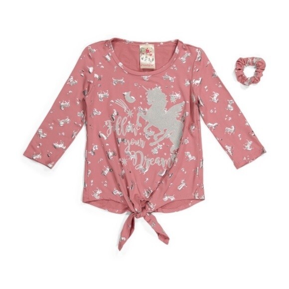 Lily Bleu Jenna & Jessie girls tie front top with scrunchie. - Picture 1 of 8